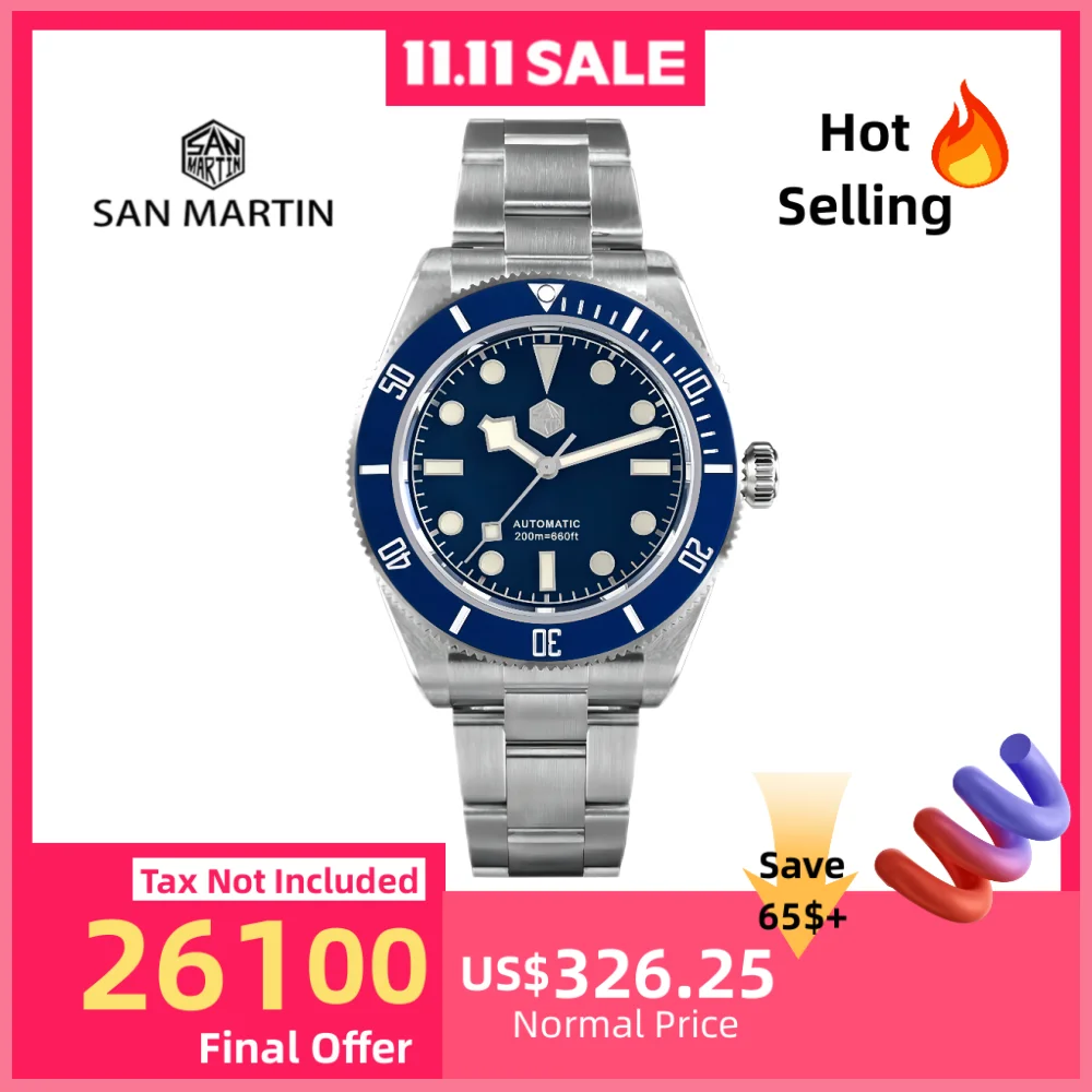 

San Martin 40mm Retro BB58 NH35 Diver Watch For Men Ghost Self Wind Mechanical Wristwatch Waterproof 20Bar Luminoius SN0008B