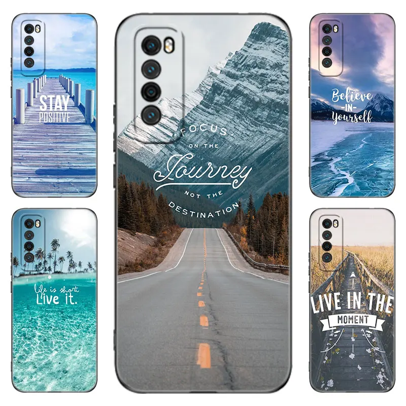 Mountain Sea Beach Travel Black Phone Case For Huawei Nova 12 11 Ultra 10 9 SE Pro 12i 11i 11E Y60 Y61 Y70 Plus Y71 Y72 Y90 Y91