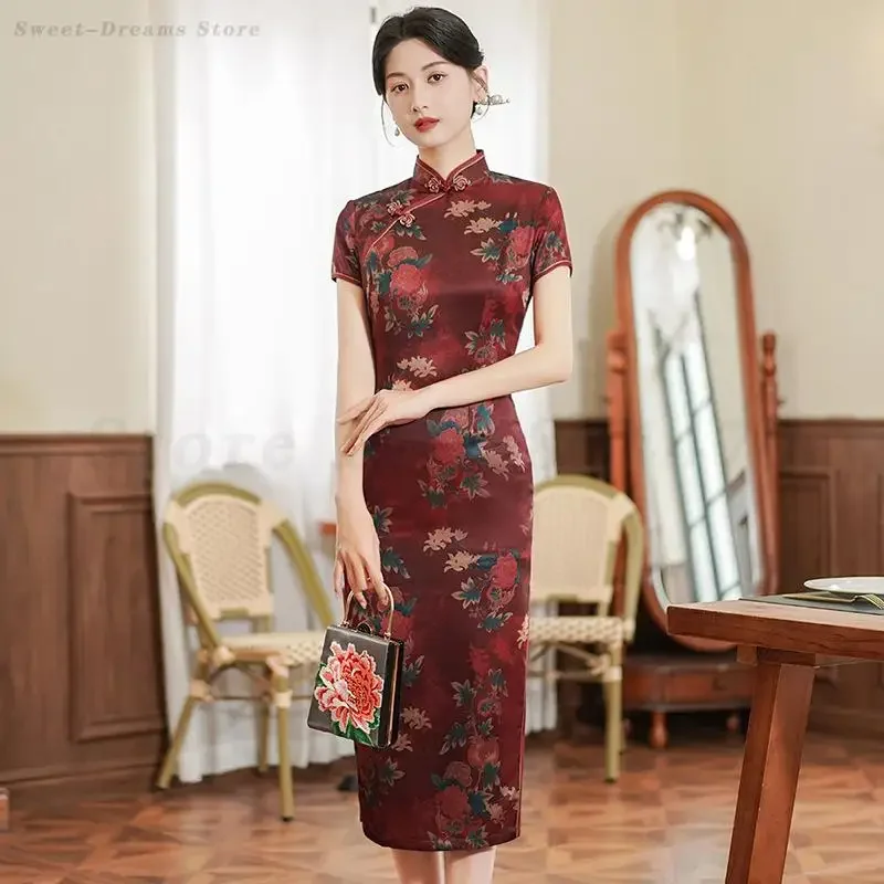 

Классическое женское атласное Ципао большого размера 3XL 4XL 5XL китайское Cheongsam восточное свадебное платье невесты традиционное вечернее платье