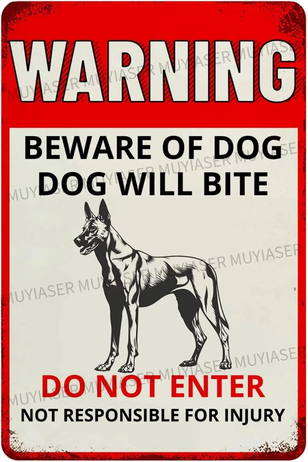 Advertencia, cuidado con el letrero de perro, morderá, Malinois belga, carteles de estaño de Metal de aluminio, letrero de patio al aire libre, señal de advertencia para valla y patio