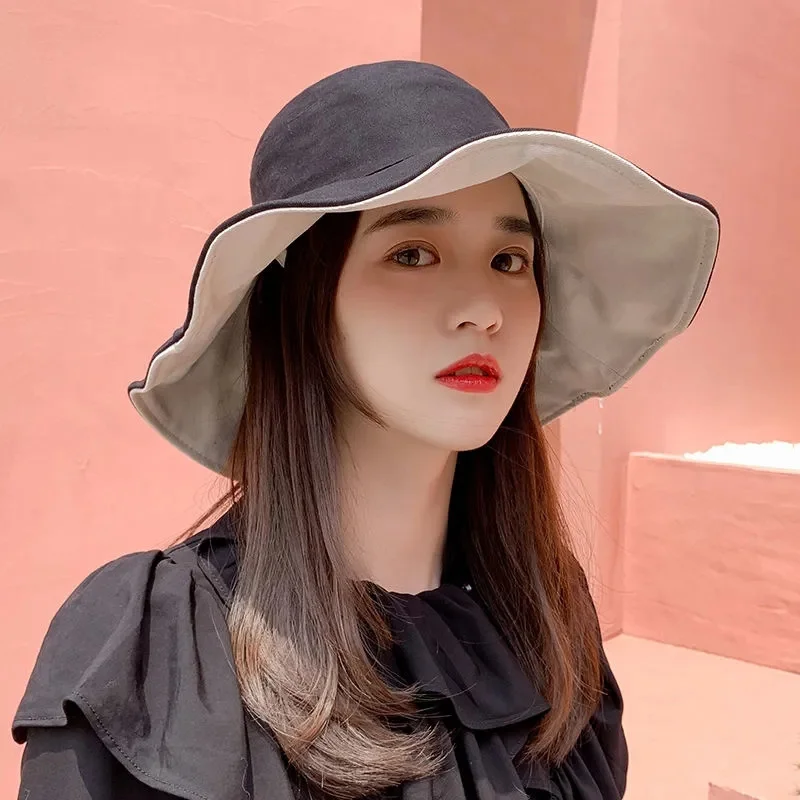 Super-large brim Hat Women's Summer Hat Sun Visor Sun-Proof Foldable Straw Hat UV-Proof Beach Sun Hat Summer Face Covering