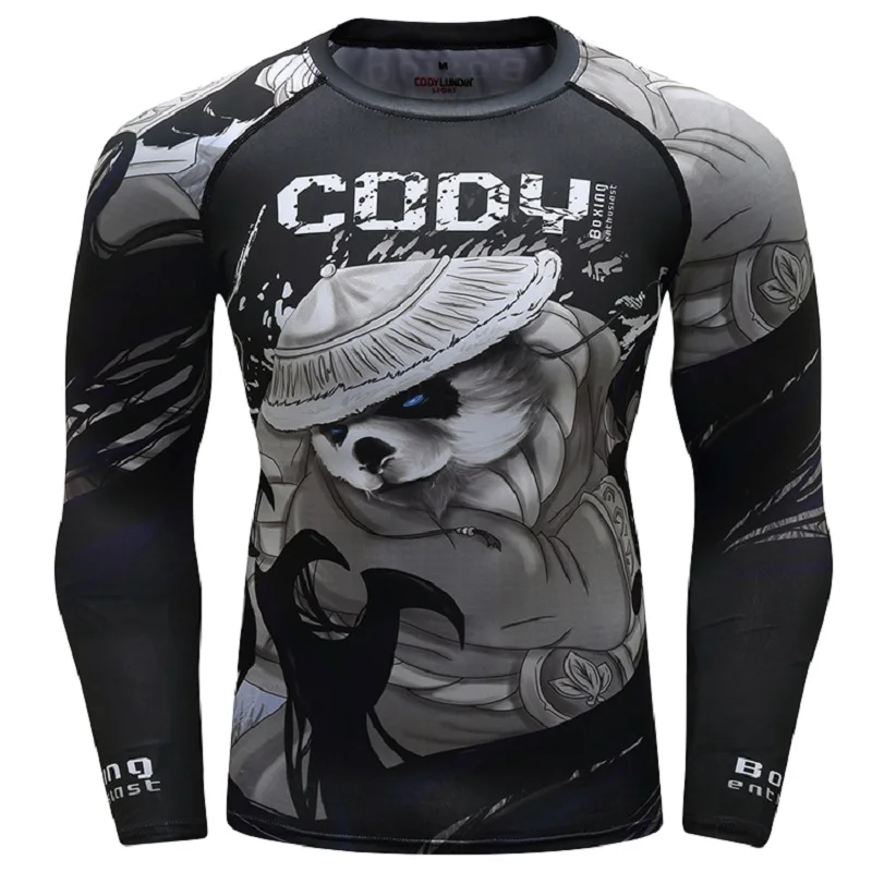 Cody Lundin Men Compression Running Fitness Rash Guard Sublimation Lion Printed Long Sleeve MMA jiu jitsu BJJ Rashguard For Men