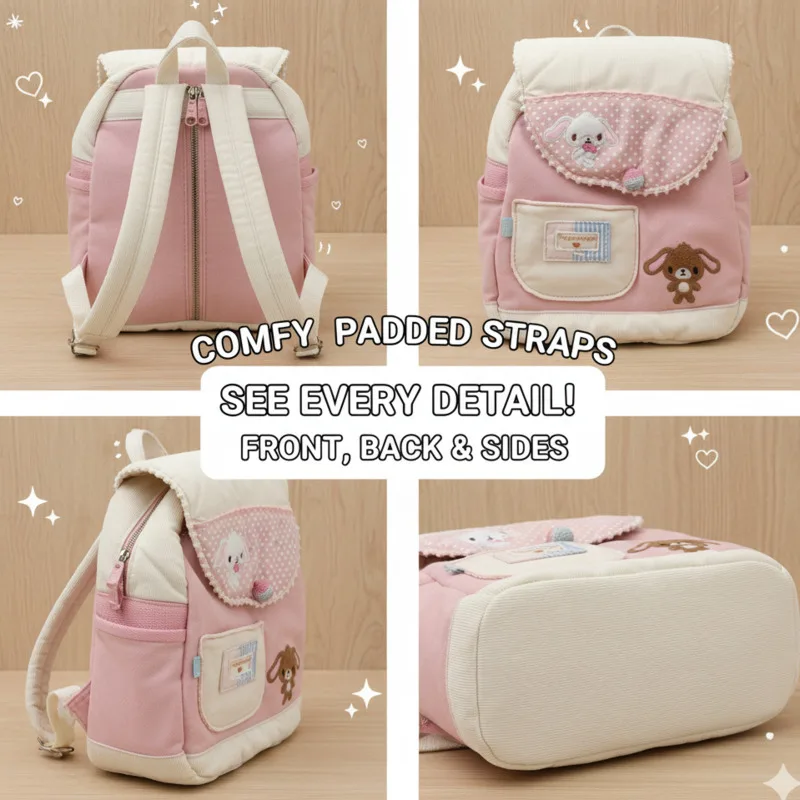 Y2K Bow Rabbit Backpack Canvas Japan Kawaii Ilota Printed Sweet Dog Splicing Pocket Back To School Large Capacity Backpack New