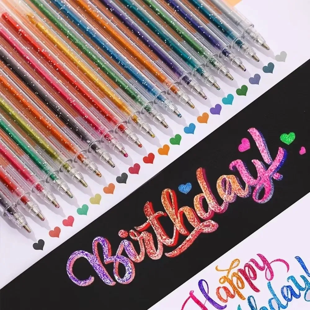 8-60pcs Glitter Ink Glitter Gel Pens Fine Tip Smooth Writing Gel Ink Pens Multicolor Translucent Barrel Coloring Pens