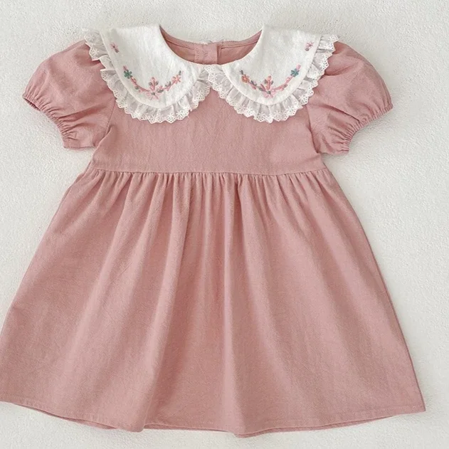 

Girls Skirt 2025 Spring Summer New Childrens Clothing Girl Baby Sweet Lovely Embroidery Lapel Princess Skirt Casual Simple