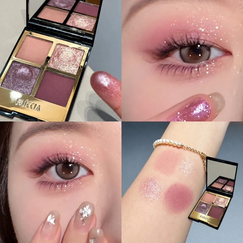 Shiny 5-Color Eyeshadow Palette Pink Brown FAICCIA Makeup Palette Smoked Earth Color Glitter Eyeshadow Women