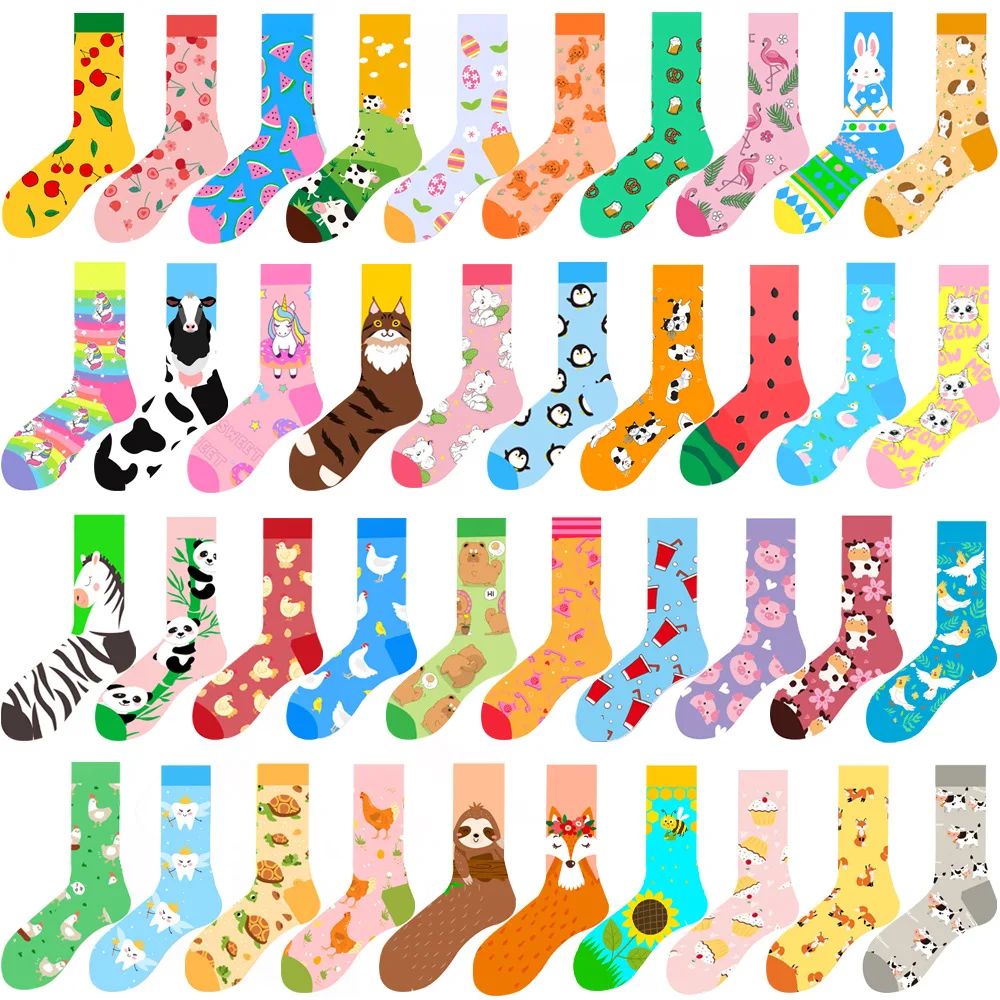 

1 Pair Cotton Socks Men Women Street Skateboard Happy Socks Fruit Print Harajuku Gift Apple Pear Banana Lemon Cherry Funny Socks