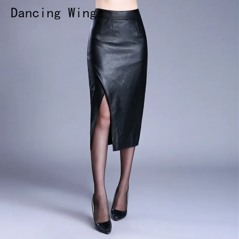 

Women PU Leather Pencil Skirt Black Autumn Winter Sheath Package Hip Skirt High Waist Sexy Split Bodycon Skirt Saia