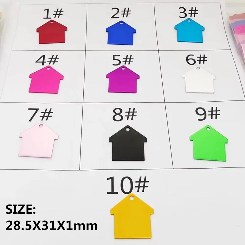 Blank 20Pcs/LOT House Shape Aluminum Tag Size 28.5X31X1mm RED BLUE ROSE PURPLE SILVER PINK BLACK GREEN GOLD