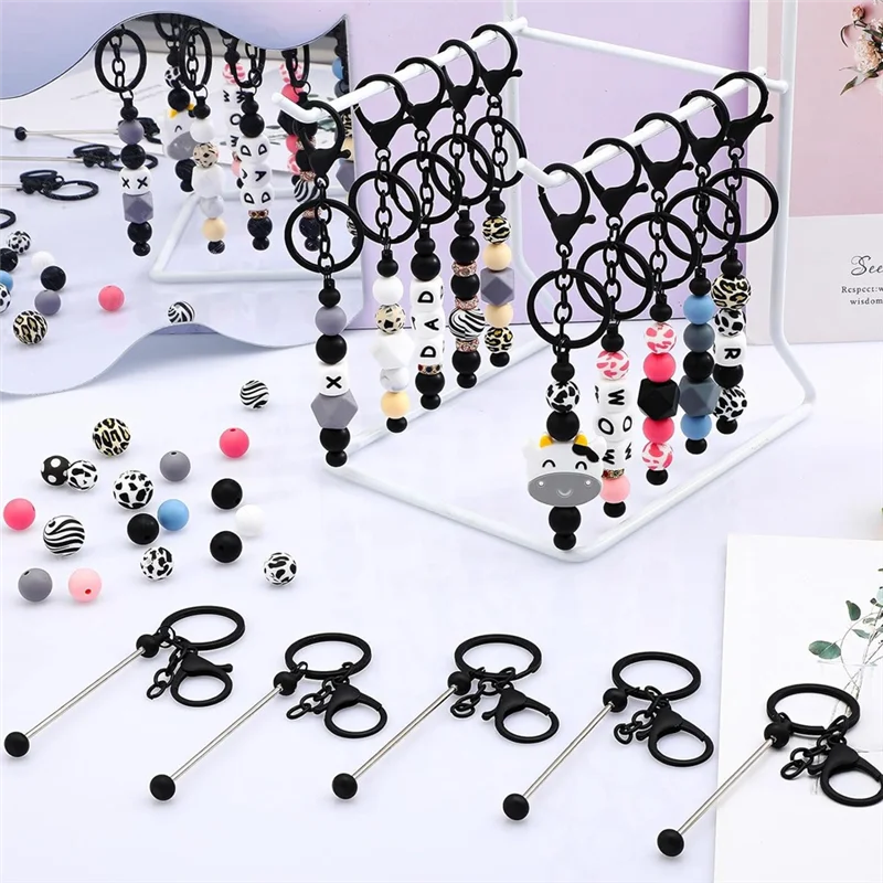 【Flash Sale】24 PCS Beadable Keychain Bars Bulk Metal Beaded Keychain Zinc Alloy For Beads DIY Blank Keychain For Bead Keychain C
