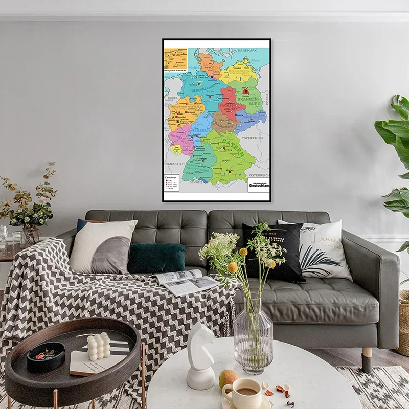 59*84cm The Germany Administrative Map In German Non-woven Canvas Painting Wall Decorative Poster Room Home Decoration