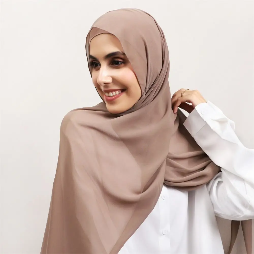 

2in1 Instant Chiffon Hijab Scarf Solid Color Bulit-In Magnets Muslim Long Headscarf with Undercap Breathable Women Chiffon Shawl