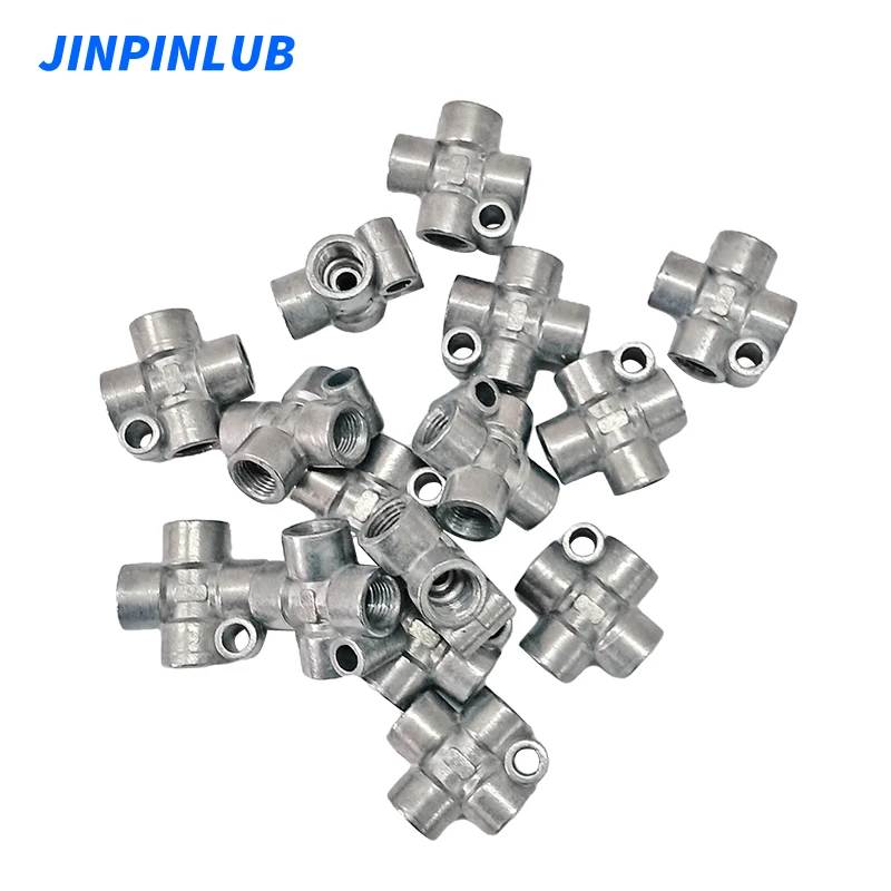 JINPINLUB PJD Zinc Alloy Fixed Cross Connector 4-way Pipe Fittings For Lubrication System Pipeline Connection