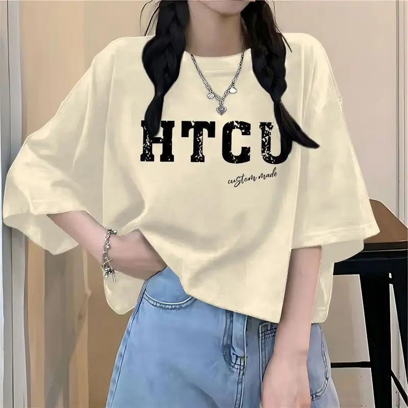 Korea Short Sleeves Simple Printing Summer Fashion Women'S Dress T-Shirt Men Women Cotton Loose T Shirt Tops Tee 2024 New