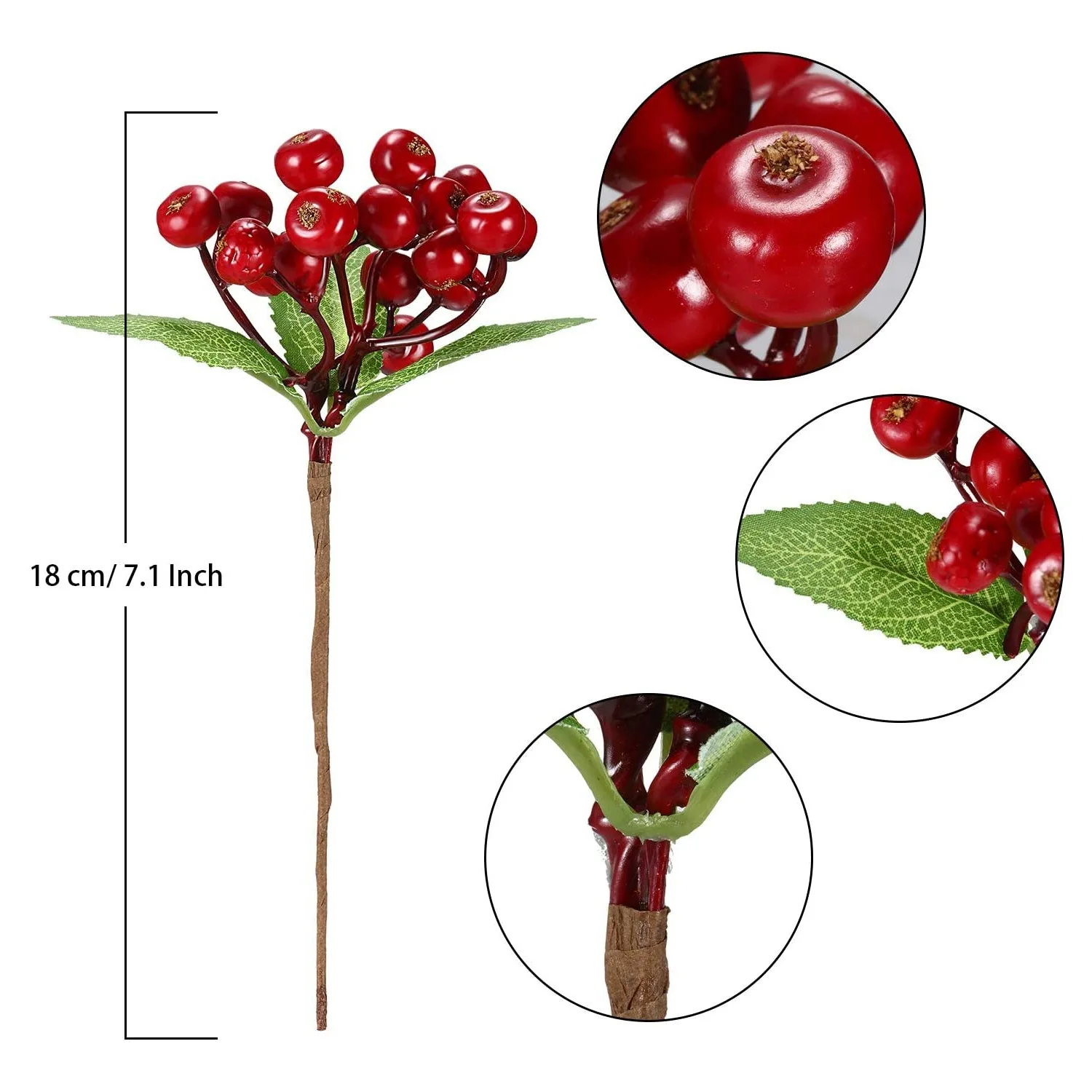 20PCS Artificial Red Berries Twig Stem Flowers Fake Berries Bunch for Christmas Tree Decorations and DIY Craft