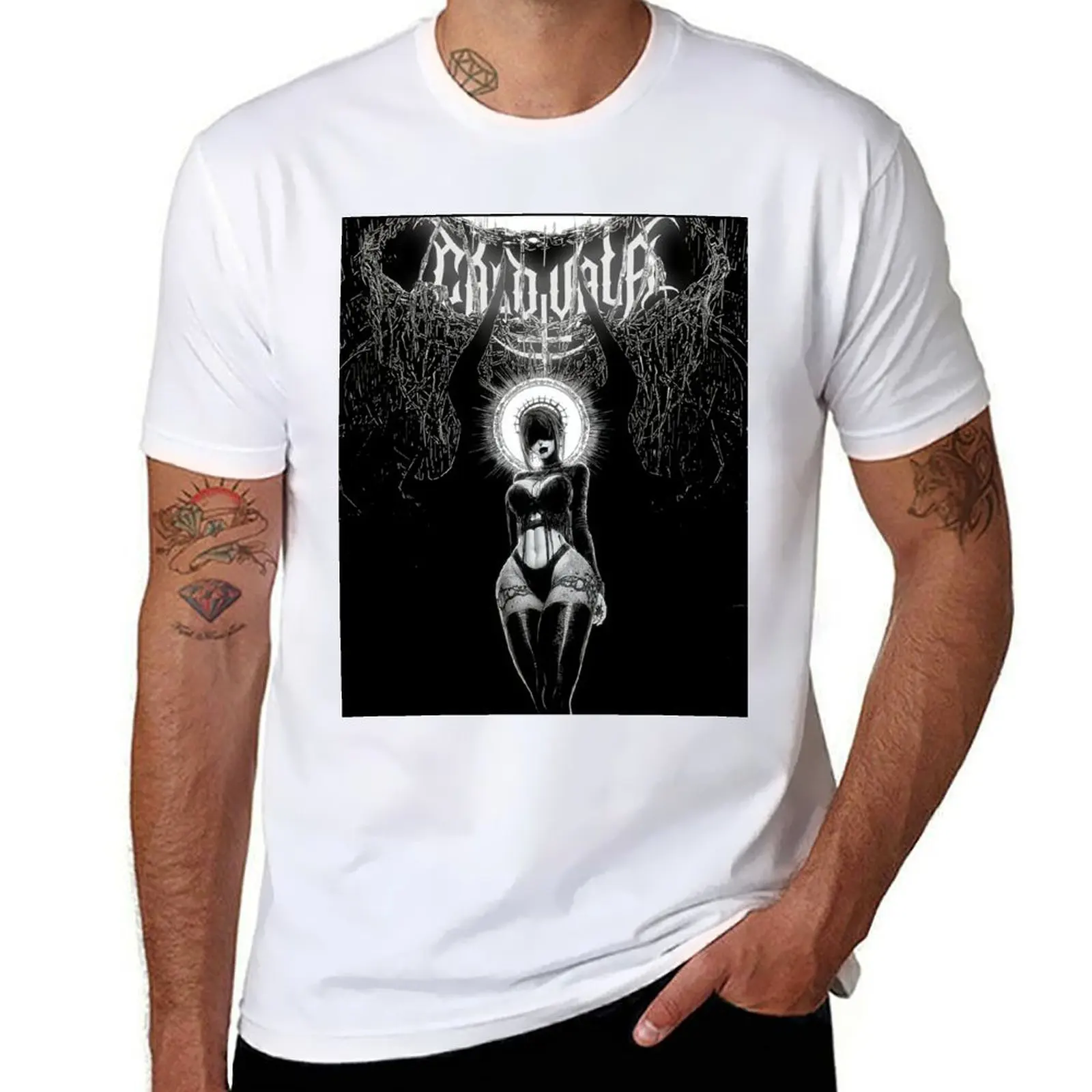 

CALOVALA Gothic Anime Girl Black and White T-Shirt (Large Graphic) T-Shirt t shirt men 100% cotton luxury brand T-Shirt