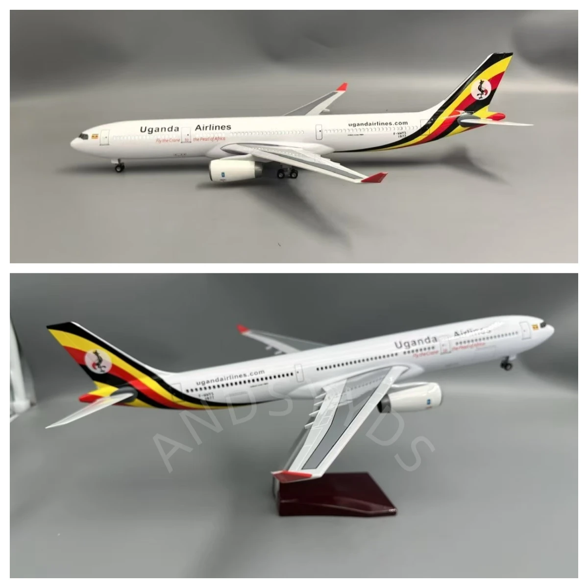 

New A330 Uganda Airline 47CM Resin Airplane Model W Light and Wheel Home Decoration Miniature Airplane Collectible plane