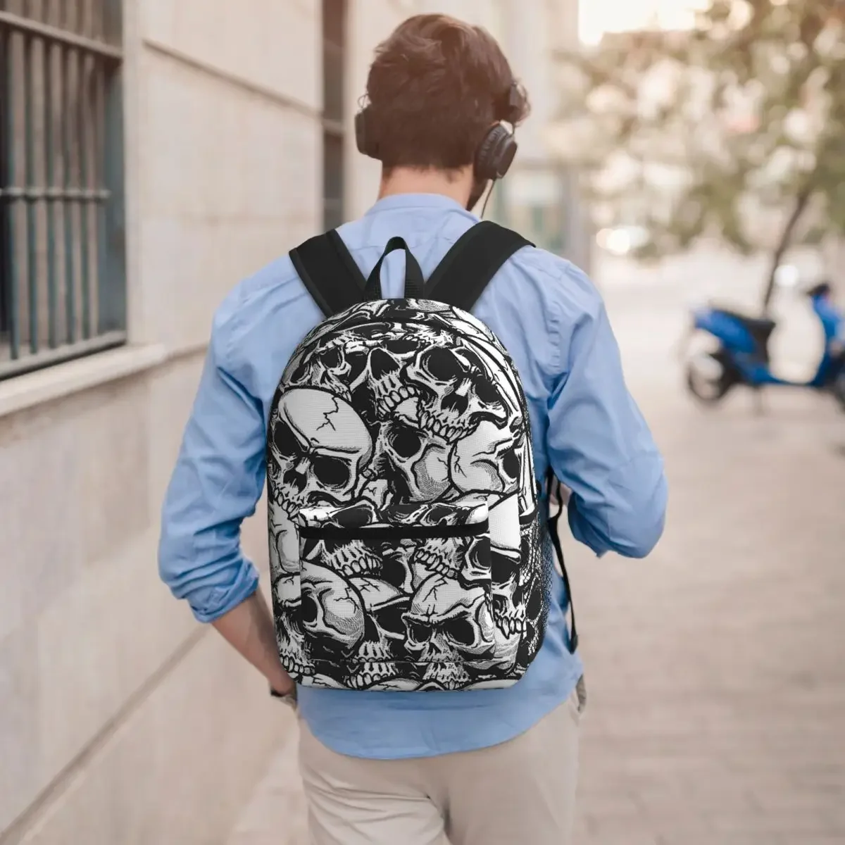 White Human Skull Sketching Art Student Backpack School Bag Hiking Travel Daypack for Men Women Bookbag Shoulder Bags