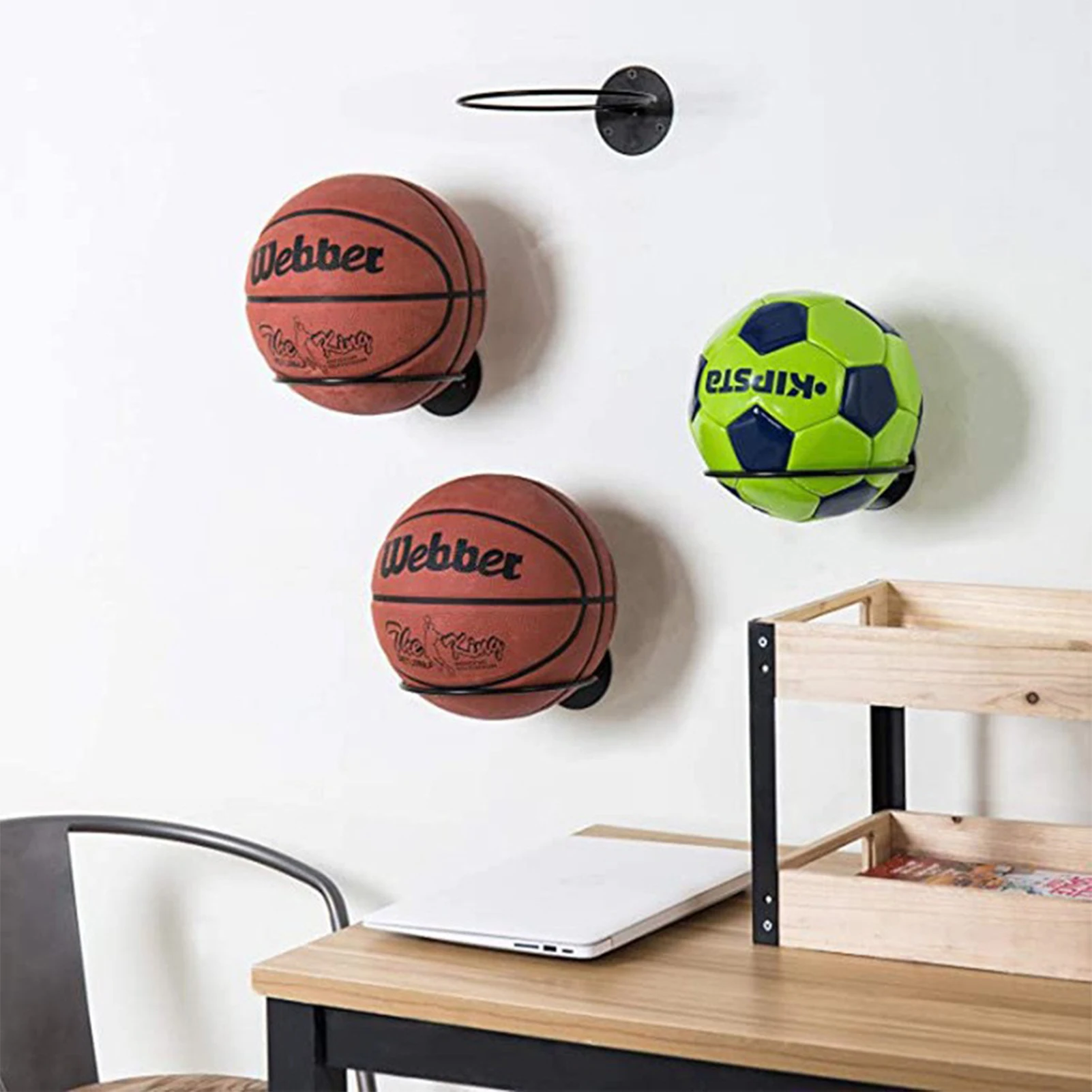 Wall Mounted Basketball Storage Rack Iron Multi-purpose Football Display Shelf Ball Holder Space Saving Living Room Decor