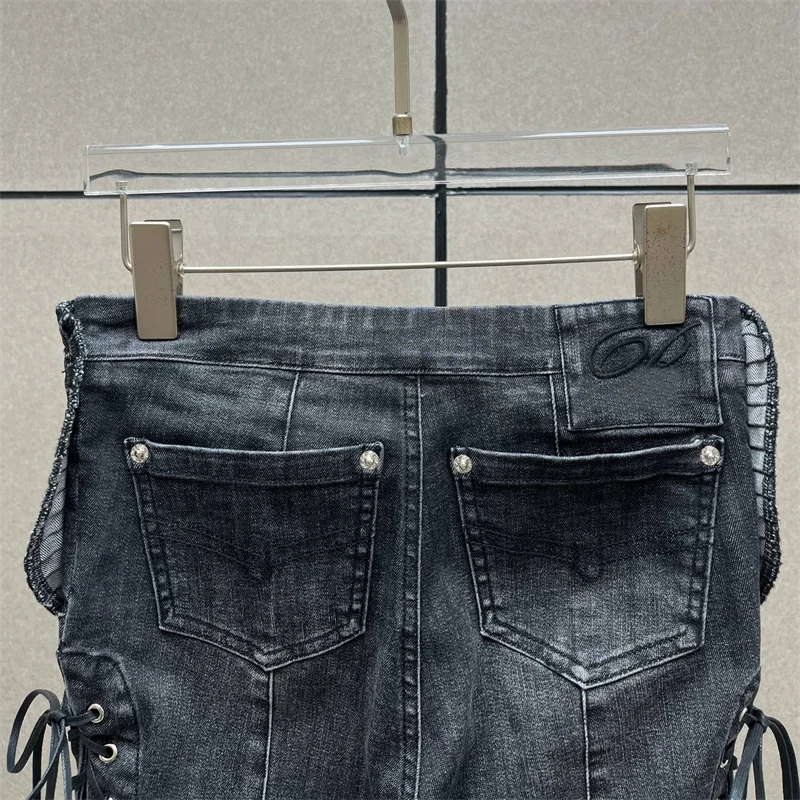 여성용 청바지 2025 겨울 신상 레이스업 슬림핏 플레어 팬츠 로우 웨이스트 여성 바지 순면 롱 팬츠 y2k 데님 팬츠