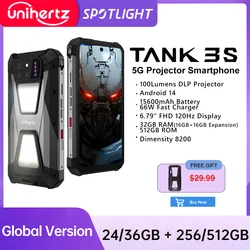 Unihertz 8849 Tank 3S Projector Smartphone 32GB 512GB 5G Phone Dimensity 8200 64MP Night Vision Phone Dual Sim 120Hz Screen