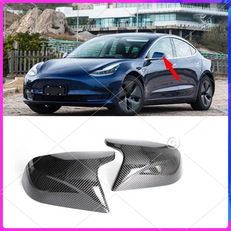 

AR-Carbon Fiber Look Rearview Mirror Cover Decor Cap Side Wing Mirror Cover Accessories Parts Component For Tesla Model 3 2017-2