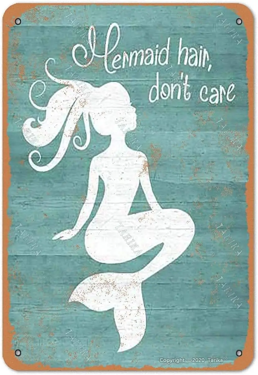 BIGYAK Mermaid Hair Don't Care Retro Look 8X12 Inch Metal Decoration Plaque Sign for Home Kitchen Bathroom Farm Funny Wall D