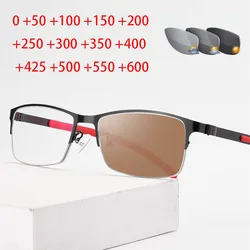 Titanium Alloy Photochromic Men Reading Glasses Chameleon CR-39 Resin Aspheric Glasses Lenses +25 +1.00 +1.50 +2.00 +2.50 To +6
