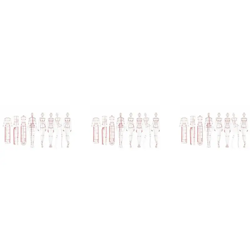 ABGG-3X Fashion Illustration Rulers Sketching Templates Ruler Sewing Humanoid Patterns Design Clothing Measuring,Combination