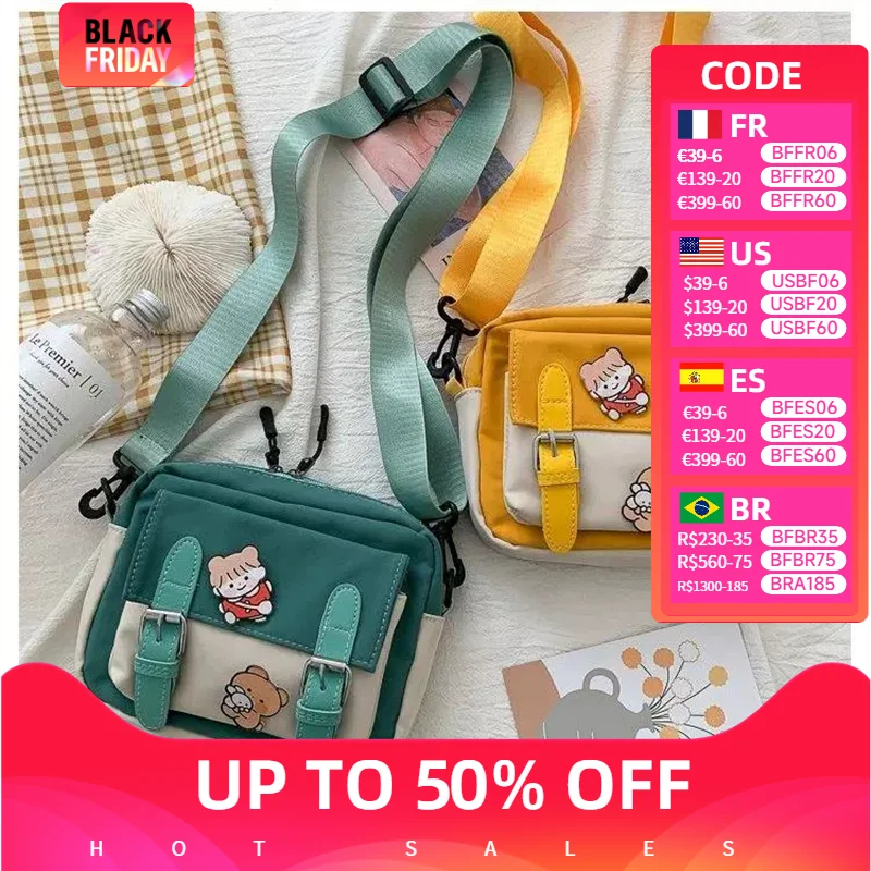 

Multifunctional Allmatch Bags Cute Canvas Crossbody Female Student Korean Version Oneside Small Square Bag