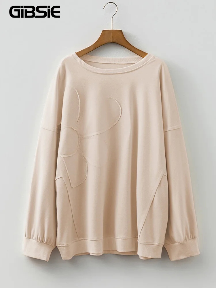 

GIBSIE большие размеры, осенне-зимние повседневные толстовки для женщин, новинка 2025, свободные пуловеры с длинными рукавами и круглым вырезом, модные топы
