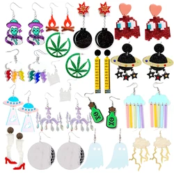 New Geometric Acrylic Drop Earrings For Women Hip Hop Trend Party Gift Jewelry Wholesale Alien UFO Cat Cloud