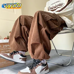 Men's Brown Y2K Baggy Japan Pants Oversized Corduroy Loose Wide Leg Cargo Pant Trousers Casual Men Sweatpants Streetwear Korean