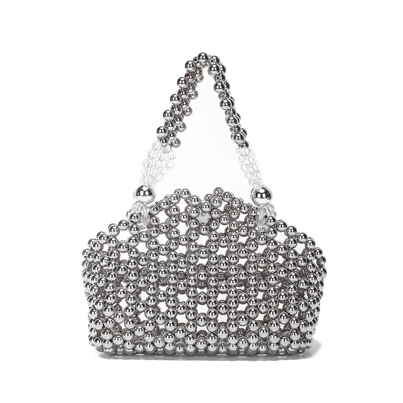 

Винтажные женские сумочки с серебряными бусинами, модные дамские сумочки ручной работы из плетеного перламутрового жемчуга, женские сумки, женская сумка с кристаллами под заказ