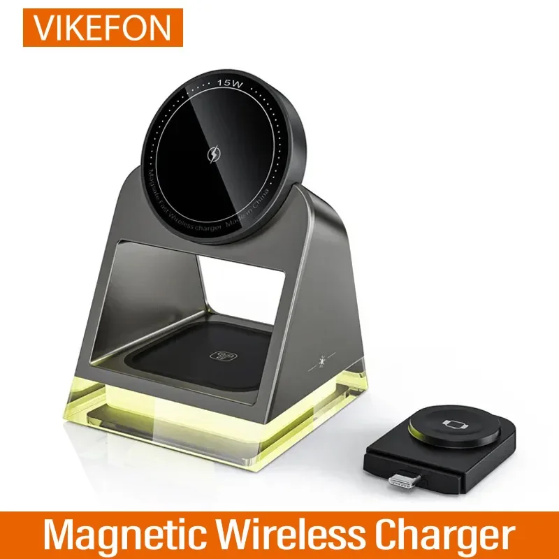 

3 in 1 LED Light Magnetic Wireless Charger for iPhone 15 14 13 12 Pro Max iWatch 8 7 Airprods Pro Fast Wireless Charging Station