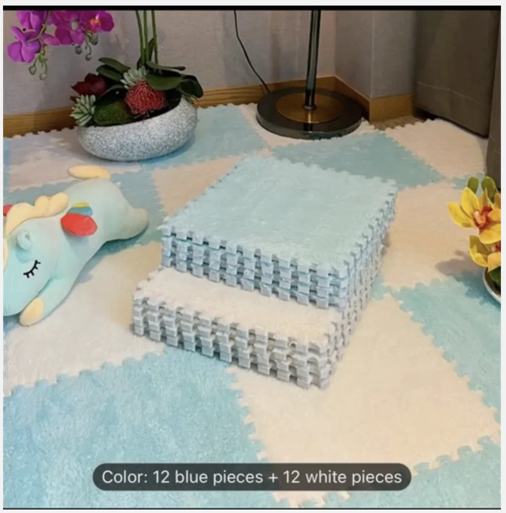 24pcs Plush Puzzle Foam Floor Mat Soft Fluffy Interlocking Square Foam Tiles Area Rugs Carpet for Parlor Bedroom Decoration