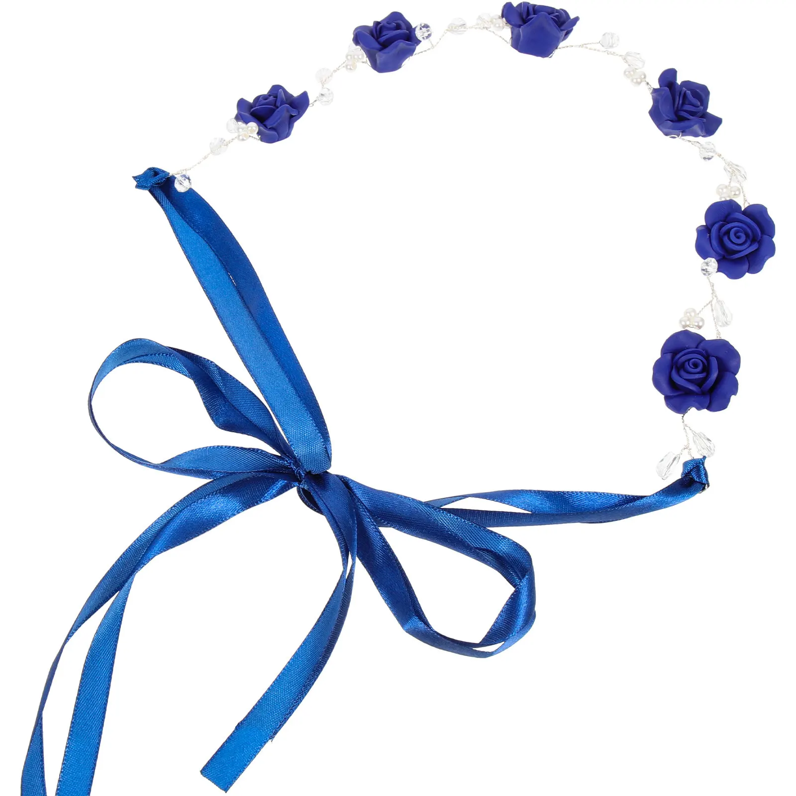 Bridal Pearls Headband Navy Blue Rose Design Wedding Hair Accessory for Brides Prom Party Elegant Lightweight Stylish Decor