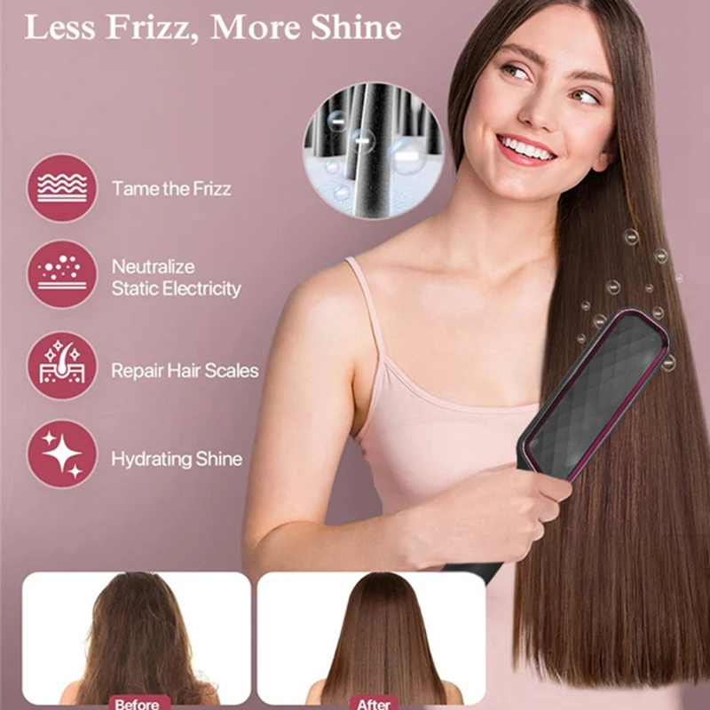 2-In-1 Electric Hair Straightening Multifunctional Comb Curling Iron Styler With LCD Display Straight Comb US Plug