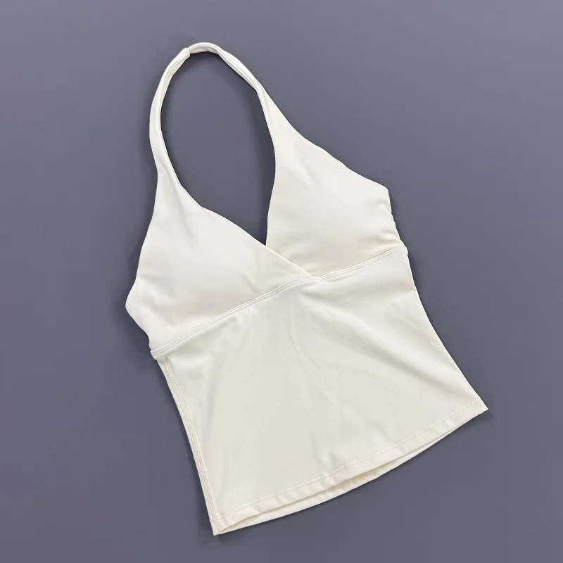 Histello Damen Gym Halter Sport-Tanktop mit tiefem V-Ausschnitt, gepolstert, ärmellos, Workout-Crop-Tanktop, Fitness-Yoga-Camisole, Activewear – Detail 9