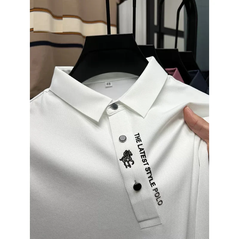 High-End Summer Business Short Sleeve Solid Color High Quality Polo Shirt Lapel Collar New Men Fashion Casual No Trace Printing