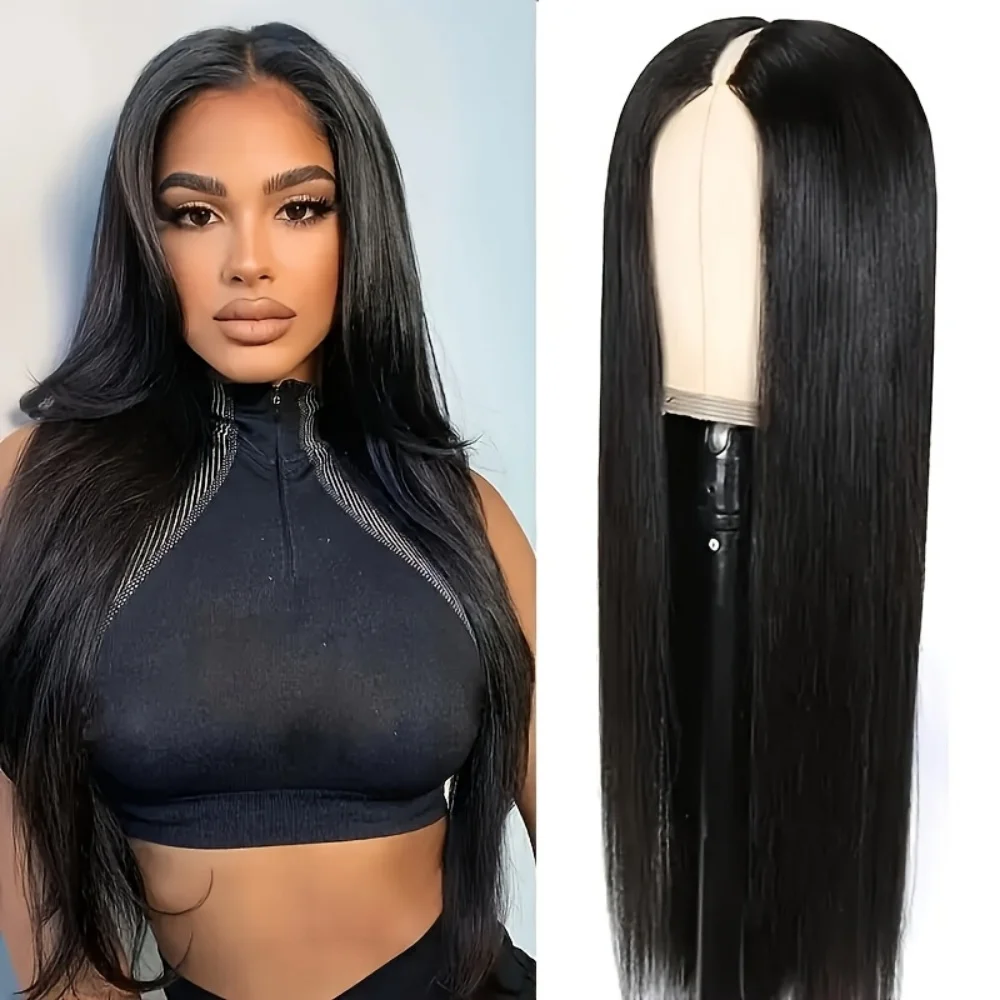 

200 Density V part Wig Straight Glueless Human Hair 30 Inches Upgrade U part Wig For Women 100% Human Hair Head Clip In Half Wig