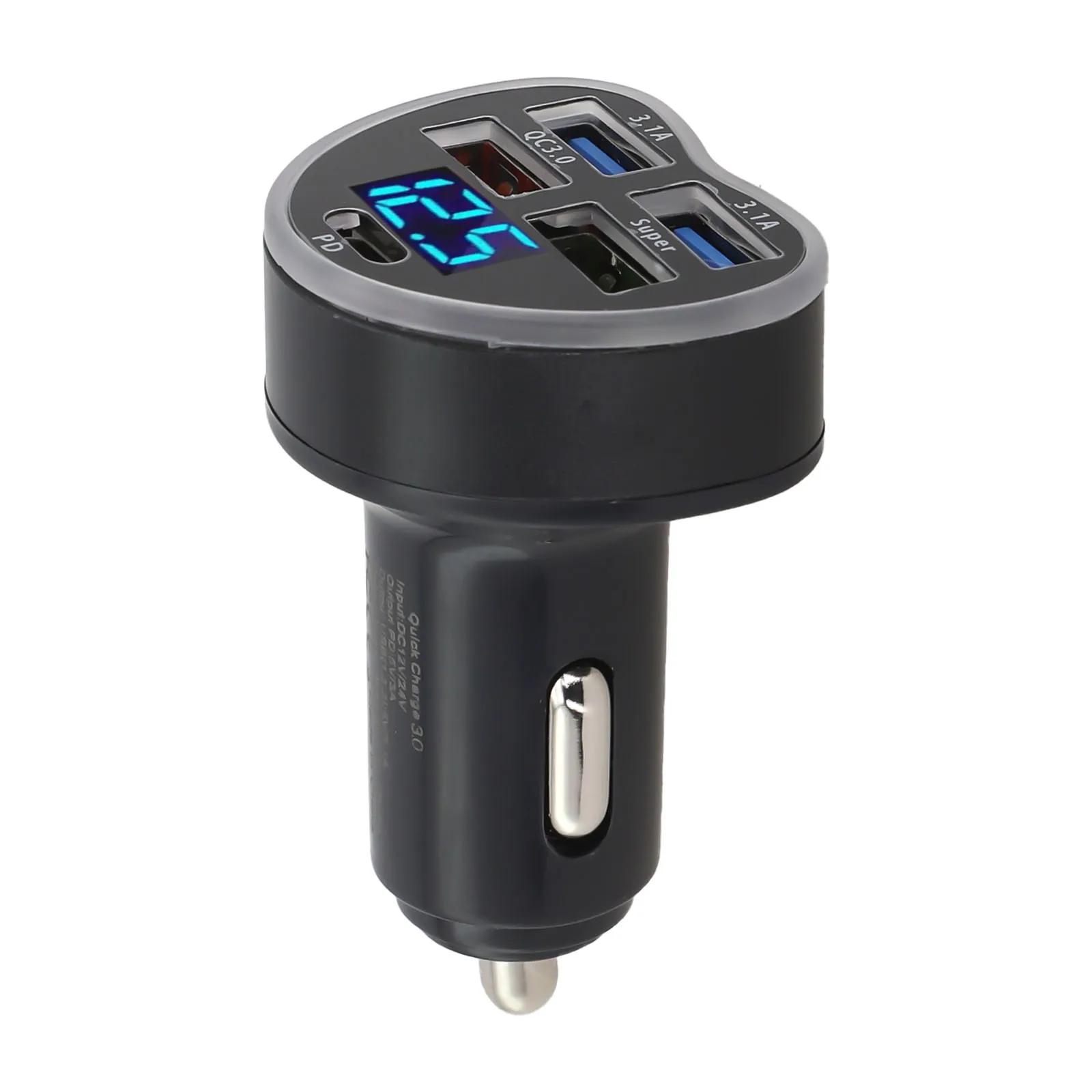 

Multi Port Car Charger with Quick Charge Capability LED Screen for Battery Voltage Monitoring Suitable for Various Vehicles