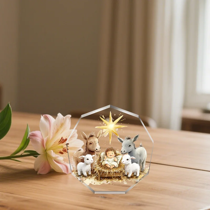 1 قطعة شجرة عيد الميلاد الديكور 2D شقة مضلع الاكريليك قلادة مريم العذراء الحيوان ستار اللون قلادة عطلة هدية ديكور المنزل