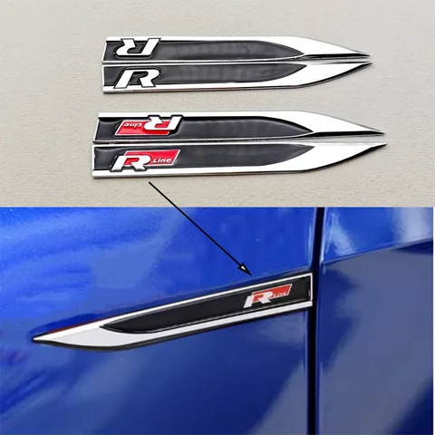 2pcs 3D Metal Car Letters Logo Rline Fender Side Wing Sticker Emblem Badge For Volkswagen VW Golf 6 7 8 MK6 MK7 MK8 Accessories