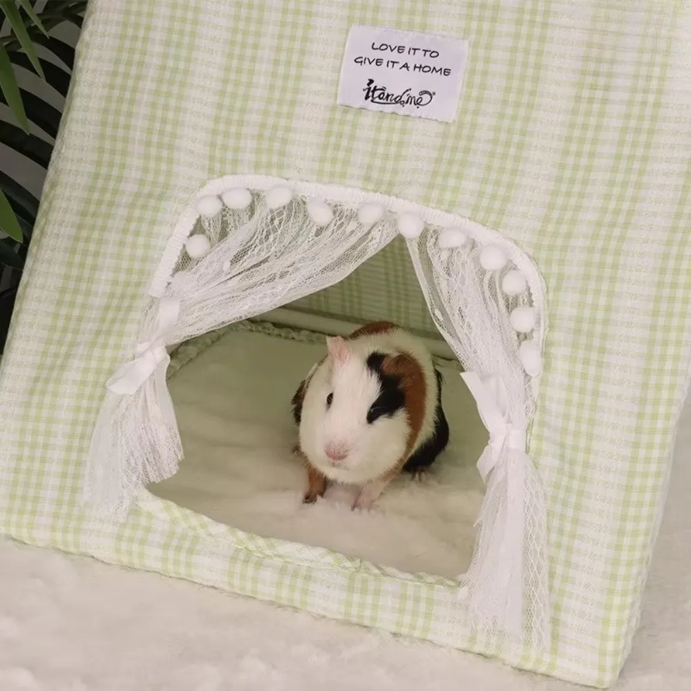 Fashion Soft Cotton Rabbit Nest Villa Floral Print with Curtains Cozy Sleeping Tent Bottomless For Rabbits Guinea Pig