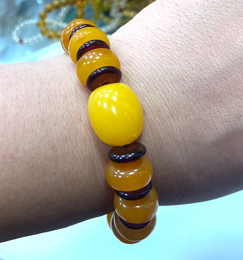 Certificate14mm Natural yellow Red Mexico Amber beeswax Bracelet Mala 7.5”