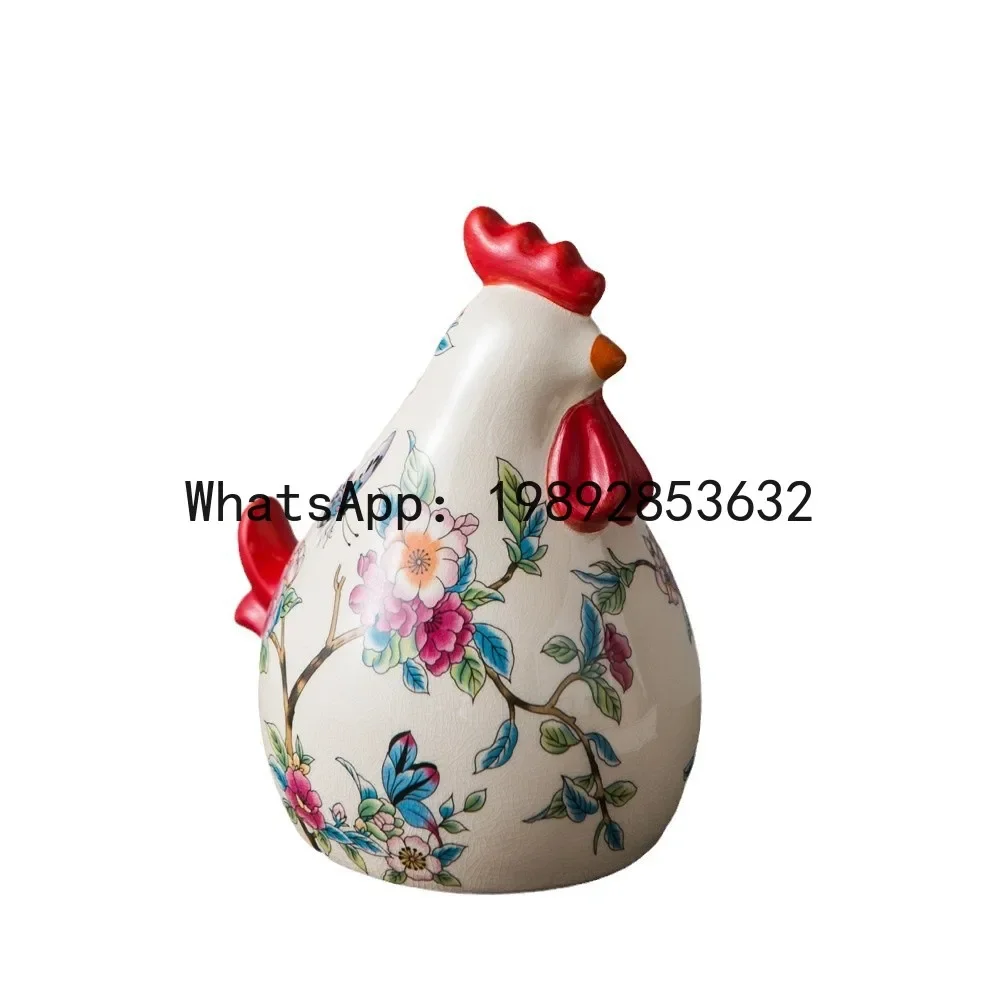 

FZ American Retro Ceramic Painted Rooster Craft Living Room Entrance TV Cabinet Home Ceramic