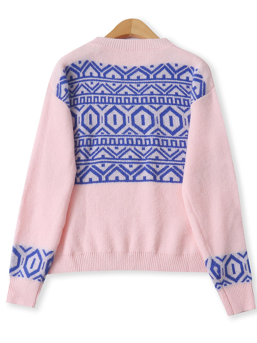 Suéter de Punto Rosa de Manga Larga con Cuello Redondo, Estilo Hoado y Moderno para Otoño, Ropa de Mujer Versátil para el T...