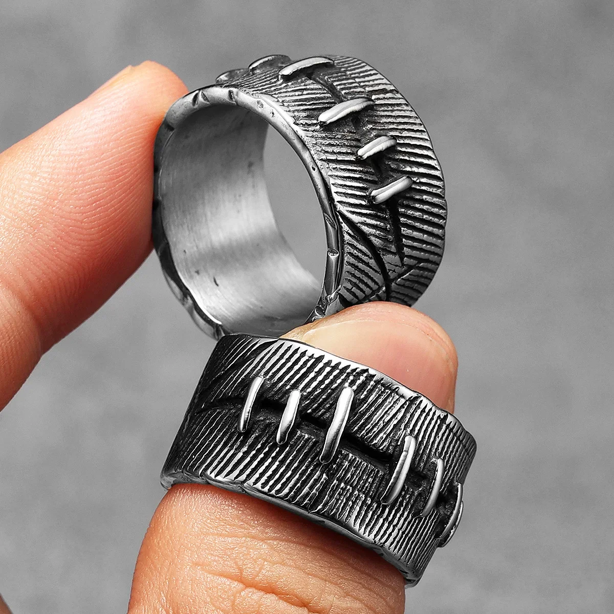 Gothic Crack Suture Men Rings Stainless Steel Retro Punk Rock Women Jewelry Fashion Accessories Stranger Things Gift Wholesale