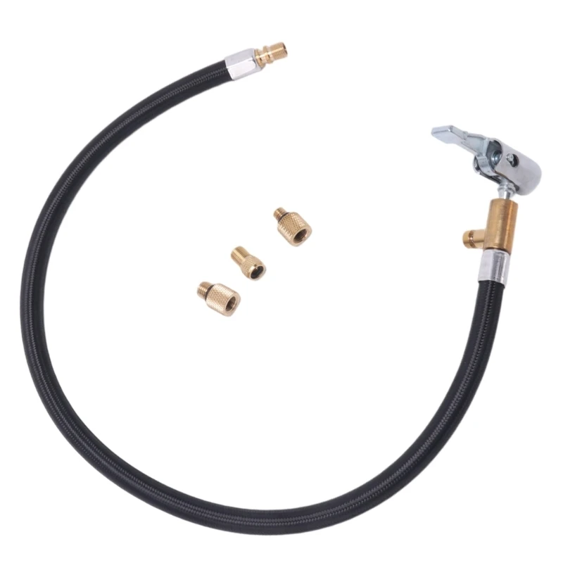 Braided Chuck Hose for Tire Inflation, Replacement Adapter Set with Press Button and 3 Brass Fittings for Tire Care